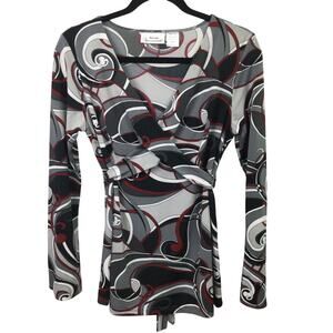 Maternity Announcements Women's Geo Pattern Wrap Back Tie V-Neck Blouse S